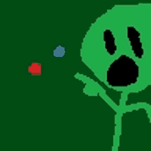 a pixel art of a green skeleton with a surprised look on its face .