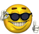 the smiley face is wearing sunglasses and giving a thumbs up .