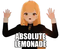 a girl with yellow hair is wearing a black shirt with the words absolute lemonade on it