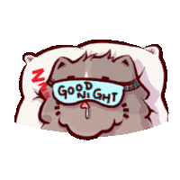 a cartoon cat is wearing a sleep mask that says good night