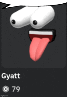 a cartoon face with a red tongue sticking out and the name syatt on the bottom