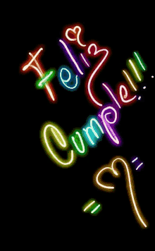 a colorful neon sign that says feliz cumple on a black background