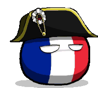 a pixel art drawing of a french flag ball wearing a napoleon hat