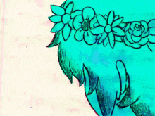a drawing of a person with flowers on their hair