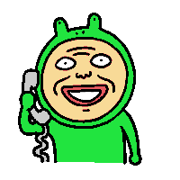 a cartoon of a man in a green frog suit talking on a phone