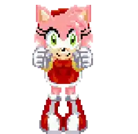 a pixel art drawing of amy rose with a heart in the background