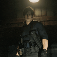 a man holding a gun with the word bruh on the bottom right