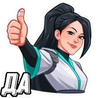 a sticker of a woman giving a thumbs up next to the letter a