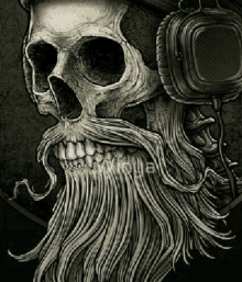 a skull with a beard and headphones on