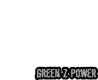 a white background with the words green z power written on it .