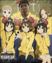 a picture of a group of anime girls with a parental advisory explicit content