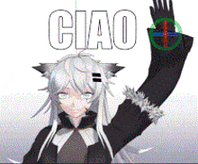 a cartoon character with a cat ear and the word ciao