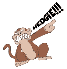 a cartoon monkey pointing at the word hedge !!!