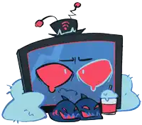 a cartoon drawing of a television with a hat on it