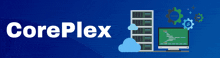 a blue background with the words coreplex and a computer