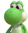 a green and white yoshi doll is standing on a white surface .