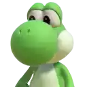 a green and white yoshi doll is standing on a white surface .