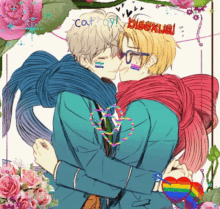 a couple of anime characters hugging with the word bisexual written on the bottom