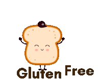 a cartoon of a slice of bread with arms and legs and the words gluten free below it