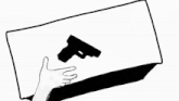 a black and white drawing of a person with a gun
