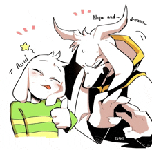 a drawing of a goat named asriel and another goat named dash