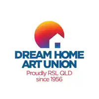 a colorful logo for the dream home art union proudly rsl qld since 1956
