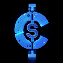 a glowing blue dollar sign with the letter s on it