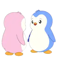 a blue penguin is holding a purple box with a diamond in it