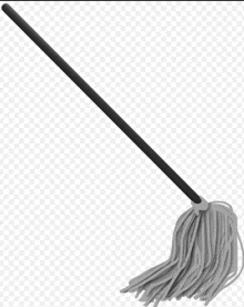 a mop with a long black handle and a gray rope