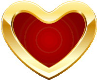 a red heart in a gold frame with a white background