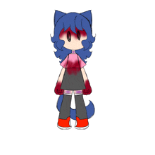 a drawing of a girl with blue hair and red spots