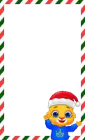 a cartoon character wearing a santa hat and a blue shirt with a crown