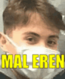 a close up of a person wearing a face mask with the words maleren written on it .