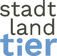 a logo that says stadt land tier in black and blue letters