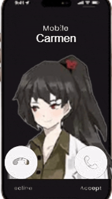 a girl is talking on a cell phone with the name carmen .