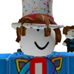 a roblox character wearing a top hat and a blue shirt with the letter o on it