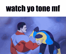 a cartoon of two men fighting with the words watch yo tone mf below them