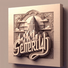 a carving of a building with the word seremil4d