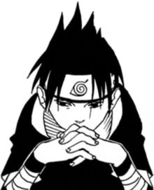 a black and white drawing of a person with a naruto symbol on their head