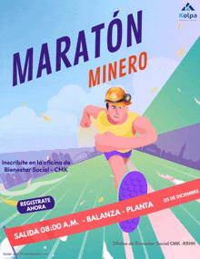 a poster for a marathon minero shows a man running on a track