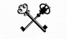 a black and white drawing of two crossed keys .