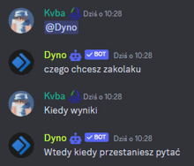 a screenshot of a discord conversation between two people named kvba and dyno