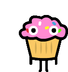 a cartoon of a cupcake with pink frosting and sprinkles on it .