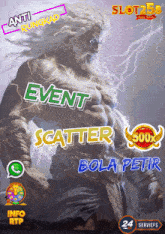 a poster of a man with the words event scatter bola petir