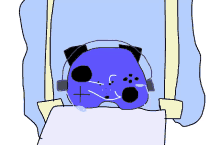 a drawing of a blue object with headphones on it