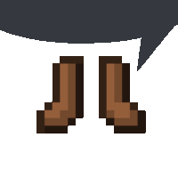 a pair of pixelated boots with a speech bubble behind them