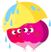 a cartoon illustration of two birds holding an umbrella in the rain