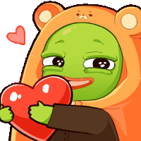 a cartoon character is wearing a teddy bear hood and holding a heart