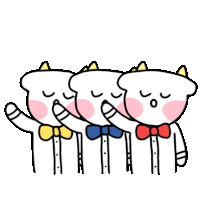 three cows wearing bow ties are standing in a line