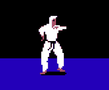 a pixel art drawing of a person in a white karate uniform